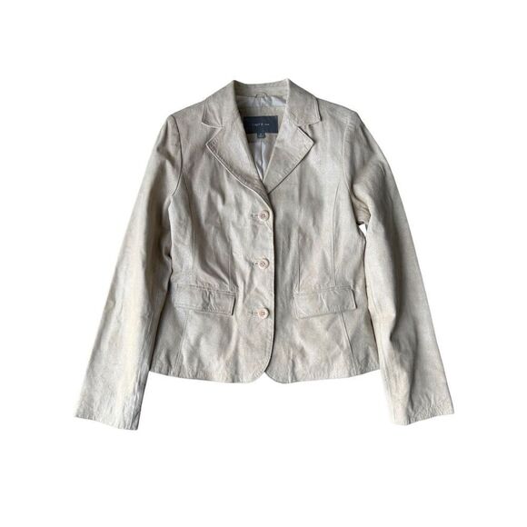 Apt. 9 Beige Metallic Suede Genuine Leather Blazer - Picture 3 of 11